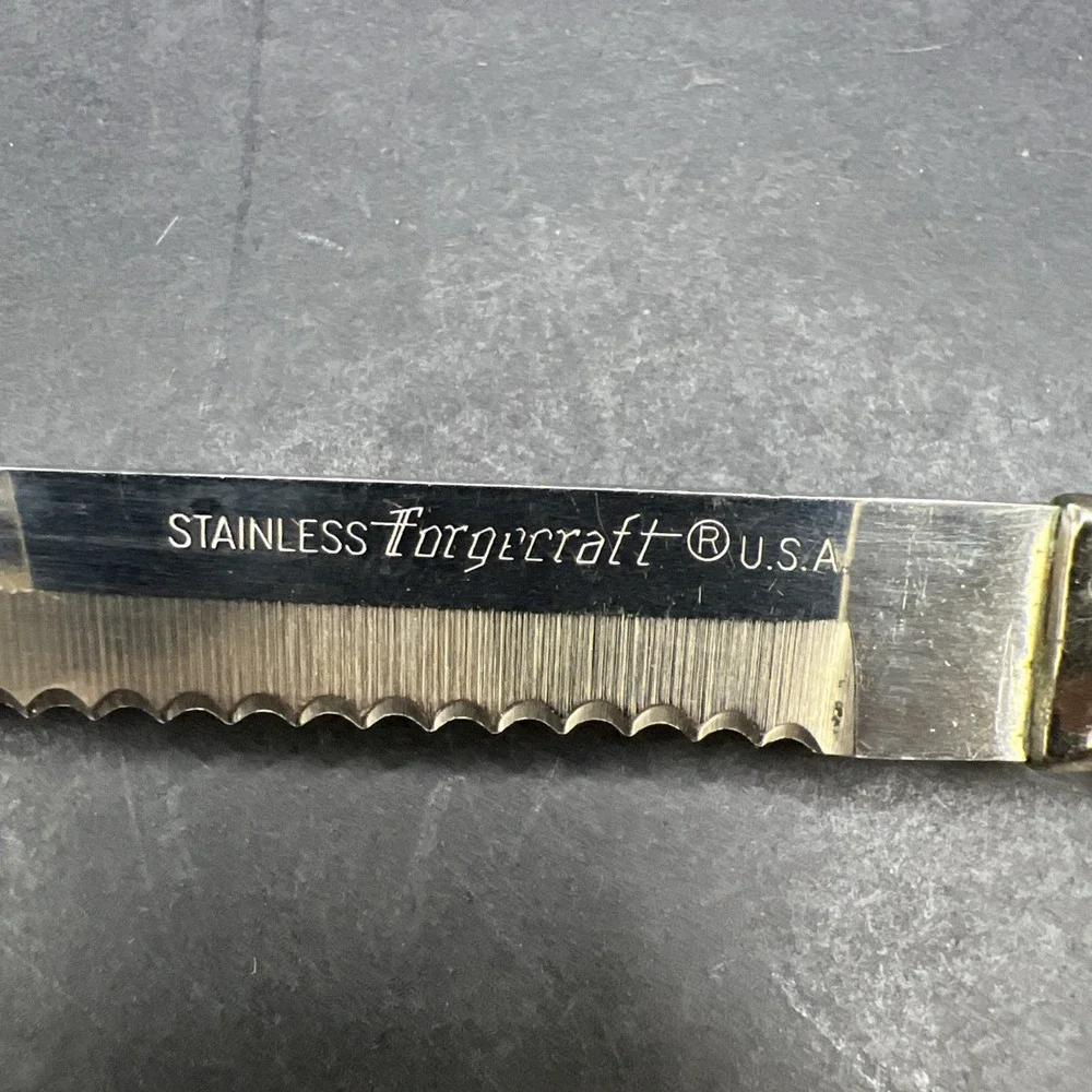 Vintage Forgecraft USA Steak Knife Cream Marbled Pearlized Handle MCM